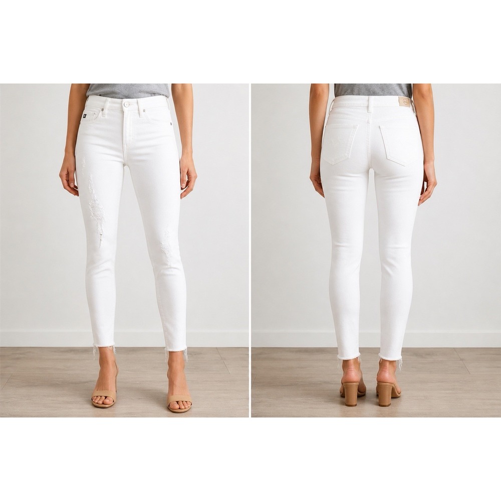 AG Jeans The Farrah Skinny Ankle Women's 24R White High Rise Distressed Designer